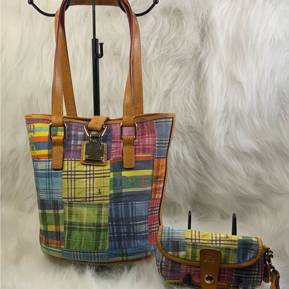 Dooney & Bourke Colorful Patchwork Tote and Pouch Set (EUC)